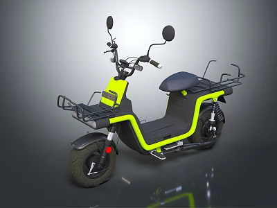 Yellow and Black Electric Scooter with Front Rack Rear Carrier Modern Design and Black Seat 3d model
