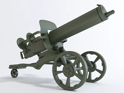 Antique Green Cannon Weapon with Large Wheels Carriage and Long Barrel Structure 3d model