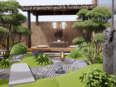 Japanese-style Courtyard Dry Landscape Home Courtyard Landscape model