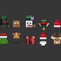 Pixel Style Christmas Themed Decorative Items Including Tree Gift Boxes Hats And Reindeer
