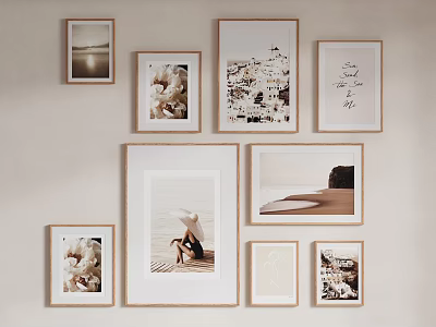 Warm Home Decor Gallery Wall with Various Photo Frames and Art Prints 3d model