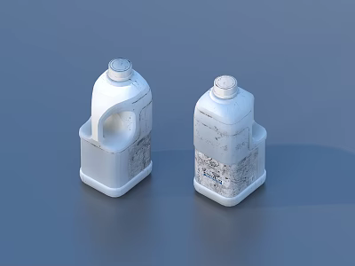 White Plastic Bottles With Caps And Stained Surfaces On Blue Background 3d model