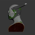 Futuristic Character Helmet With Horns Glowing Eyes And Silver Green Accents In
