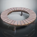 Round Wooden Furniture Bench Featuring Circular Design With Wooden Slats And Supporting Legs