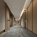 Elegant Hotel Corridor With Wooden Doors Carpet And Ceiling Lights Design