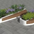 Landscape Seats With Curved Wooden And White Structure Adorned With Colorful Plants