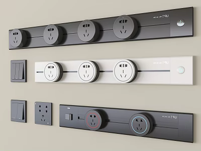Modern Black And White Switch Panels With Multiple Sockets And Switches 3d model