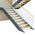 Modern Staircase Interior Design With Wooden Steps Glass Railings And Concrete Structure