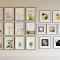 Decorative Wall Art With Framed Prints Featuring Plants Abstract And Text Designs 3d model
