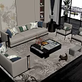 Elegant Modern Sofa Coffee Table Combination With Decorative Pillows Armchairs And Area Rug 3d model