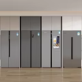 Modern Refrigerators and Freezers in Silver Grey Kitchen with Built in Cabinets and Ovens