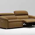 Modern Brown Leather Two Seater Sofa With Reclining Footrest For Living Room