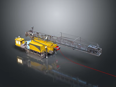 Yellow Tracked Engineering Machinery With Cab Long Telescopic Arm And Metal Structure 3d model