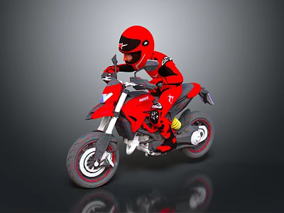 Red Dirt Bike With Rider Wearing Red Helmet And Racing Suit 3d model