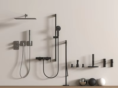 Modern Black Shower System With Wall Mounted Fixed Head Handheld Sprayer And Controls 3d model