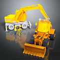 Yellow Construction Excavator Loader Vehicles With Worker Figures And Tripod