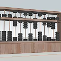 Wooden Abacus Sculpture with Black Beads and Intricate Frame Design