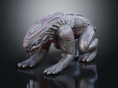 Sci-Fi Reptilian Creature With Armored Body Sharp Claws And Dripping Textures 3d model