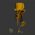 Mechanical Yellow Robot Sculpture With Green Small Box And Metal Legs