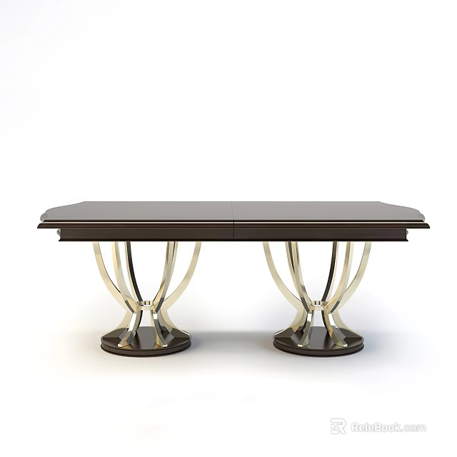 Modern Black Dining Table With Curved Metal Double Pedestal Base Design 3d model