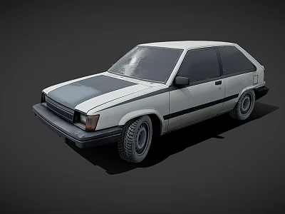 Vintage White Two door Hatchback Car With Black Stripes And Silver Wheels 3d model