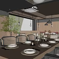 Modern Restaurant Interior With Dining Tables Hanging Lights Plants And Comfortable Seats