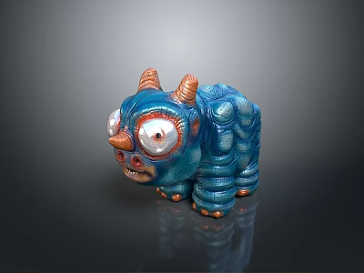 Blue Horned Game Movie Character With Big Eyes And Scaly Texture 3d model