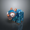 Blue Horned Game Movie Character With Big Eyes And Scaly Texture