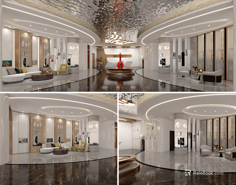 Luxury Modern Interior Design With Marble Floors Chandeliers And Sofa Seating 3d model 