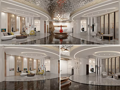 Luxury Modern Interior Design With Marble Floors Chandeliers And Sofa Seating 3d model