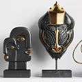 Modern Decorative Ornament Collection With Sculptures Framed Art Vases Coral Books And Geometric Metallic Design
