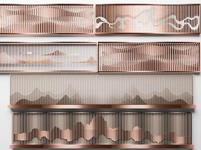 Modern Wall Decor Design With Artistic Stripes And Mountain Patterns 3d model