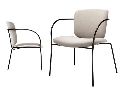 Modern Light Gray Upholstered Armchair With Black Metal Frame And Sleek Design 3d model