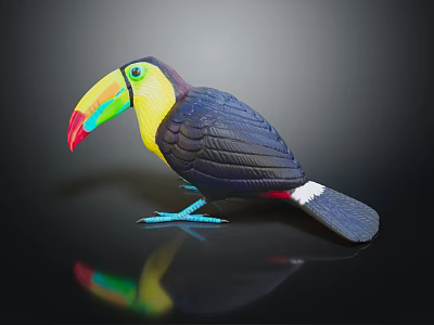 Colorful Toucan Model With Vibrant Beak And Reflective Surface On Black Background 3d model