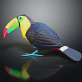 Colorful Toucan Model With Vibrant Beak And Reflective Surface On Black Background