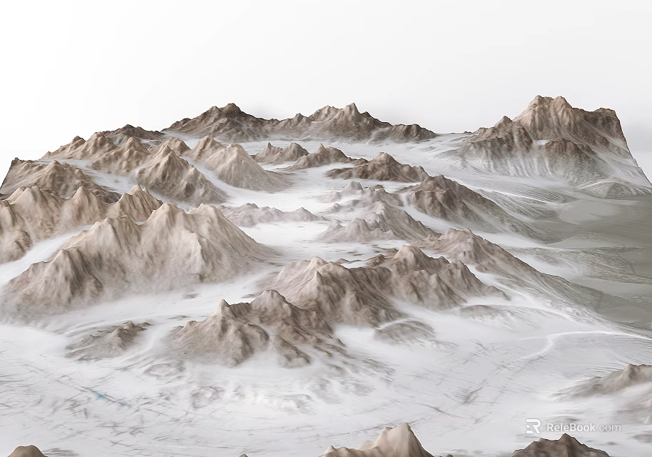 Scenic Natural Mountain Landscape With Snowy Terrain And Rocky Peaks 3d model 