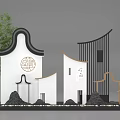 Chinese Traditional Architecture Model With Bamboo Rockery And Decorative Rooftops