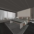 Modern Bedroom Interior Design With Large Window Curtains Bed Bench Rug And Table Lamp