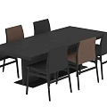 Modern Dining Table And Chairs Set With Wooden Tabletop And Black Brown Chairs