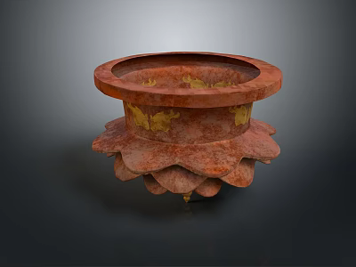 Red And Gold Decorative Ornament Set With Lotus Petal Base Vintage Design 3d model
