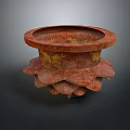 Red And Gold Decorative Ornament Set With Lotus Petal Base Vintage Design