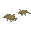 Two Green Triceratops Dinosaur Models Standing With Horns And Detailed Texture