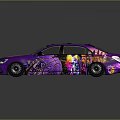 Purple Sedan Car With Colorful Patterns Number 24 And Transparent Roof