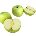 Juicy Fresh Green Apples Whole and Sliced Displayed on White Background