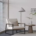 Cozy Modern Casual Chair In Living Room With White Blinds Floor Lamp Green Plant And Small Side Table