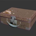 Vintage Suitcase With Brown Grid Pattern Cartoon Bear Design Blue Handle And Metal Lock