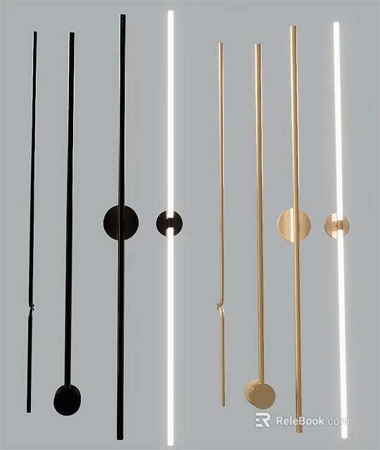 Sleek Modern Wall Lamps In Black And Gold With Slim Strip Design And Circular Accents 3d model 