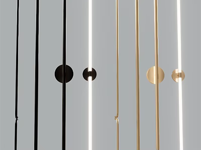 Sleek Modern Wall Lamps In Black And Gold With Slim Strip Design And Circular Accents 3d model