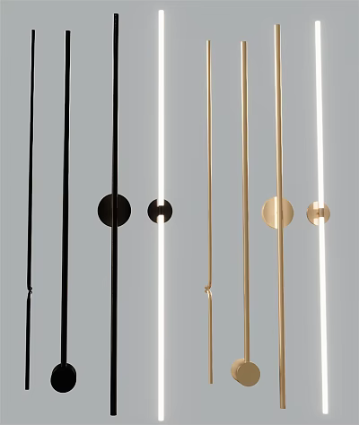 Sleek Modern Wall Lamps In Black And Gold With Slim Strip Design And Circular Accents 3d model