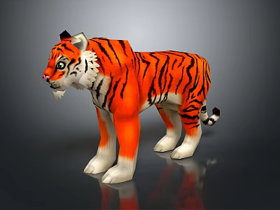 3D Tiger Model In Standing Pose With Orange Black Stripes And White Paws 3d model